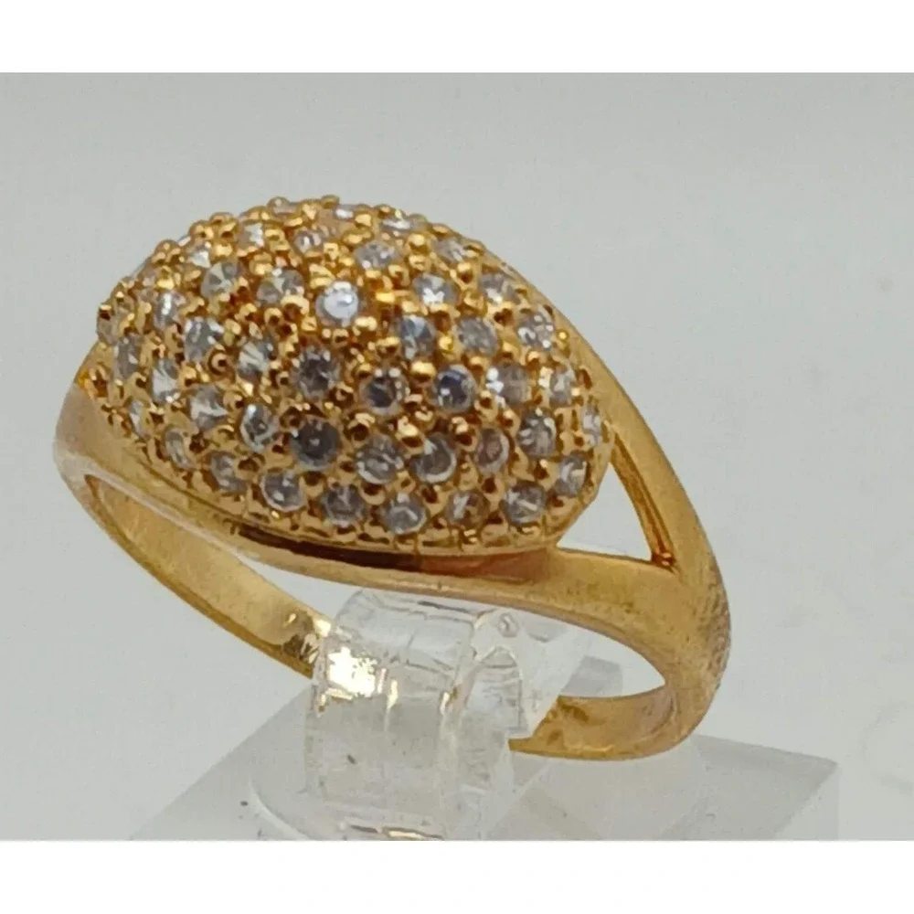 Vintage 1990s Gold Tone Dome Pave Crystal Statement Ring Size 10 New Old Stock